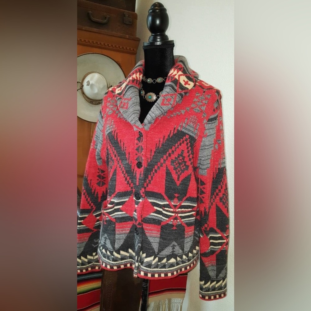 Ralph Lauren Jean Co Knit Navajo Sothwester American Indian Sweater Cardigan